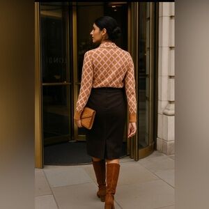 Y2K/Powerline brown midi skirt w/front bottom pleats, back invisible zip 🤎